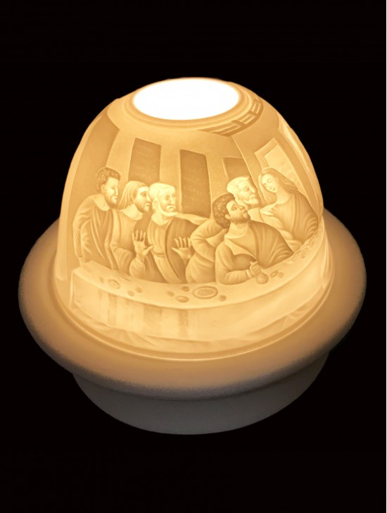 Porcelain last Supper Candle Dome Light w/Candle Plate